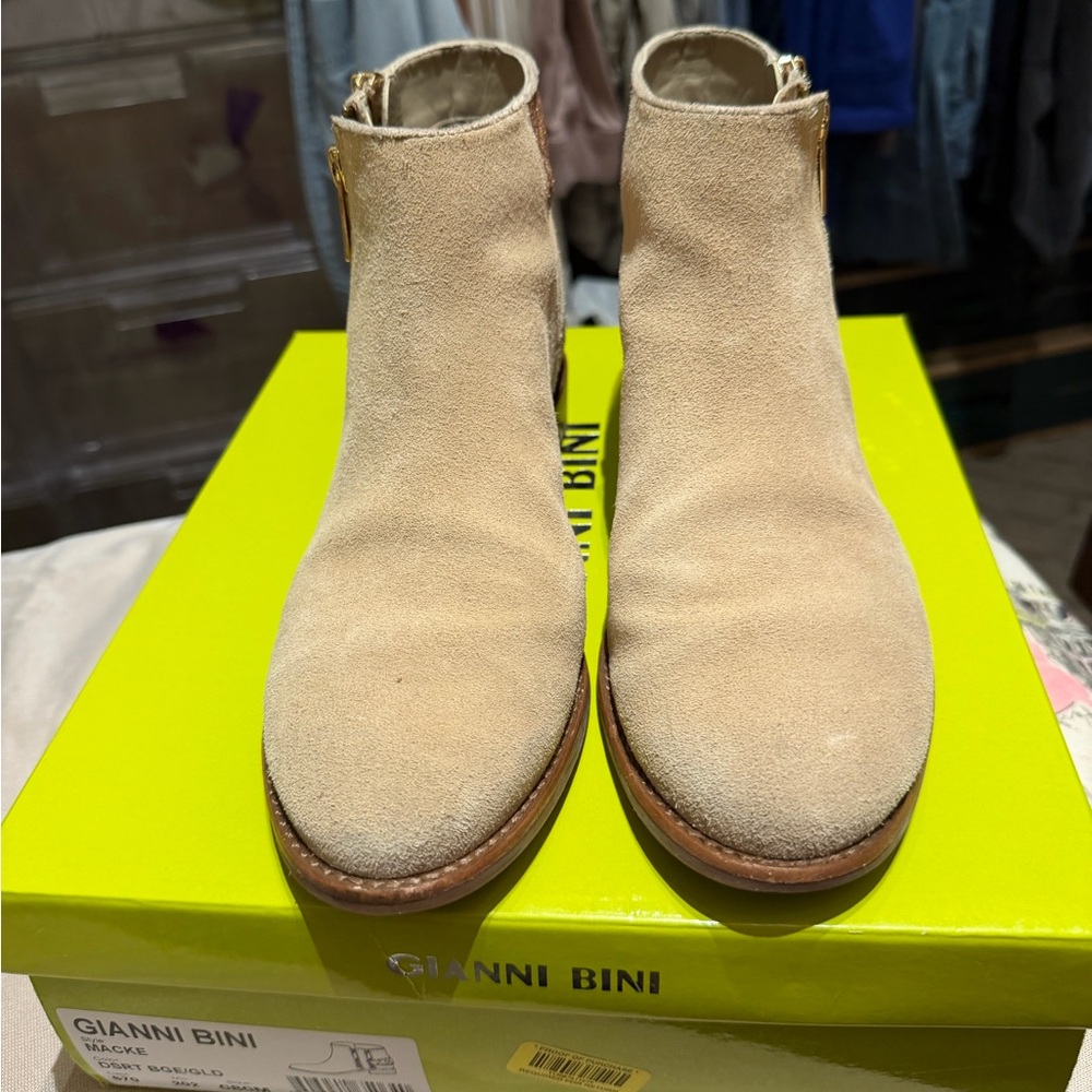 Gianni Bini Beige Suede Ankle Booties